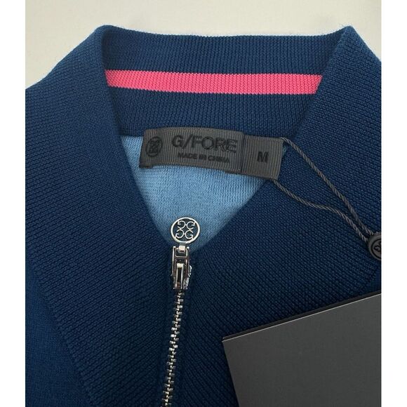 NWT G/FORE V-Neck Quarter Zip Wool Blend Sweater PTRL Blue Men's MEDIUM $255 - Picture 2 of 9